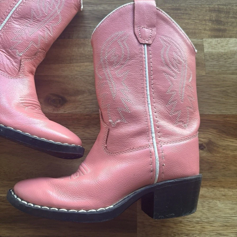OLD WEST Pink Corona Leather Pull-On Cowboy Western Boots Toddler Girl Size 9.5D